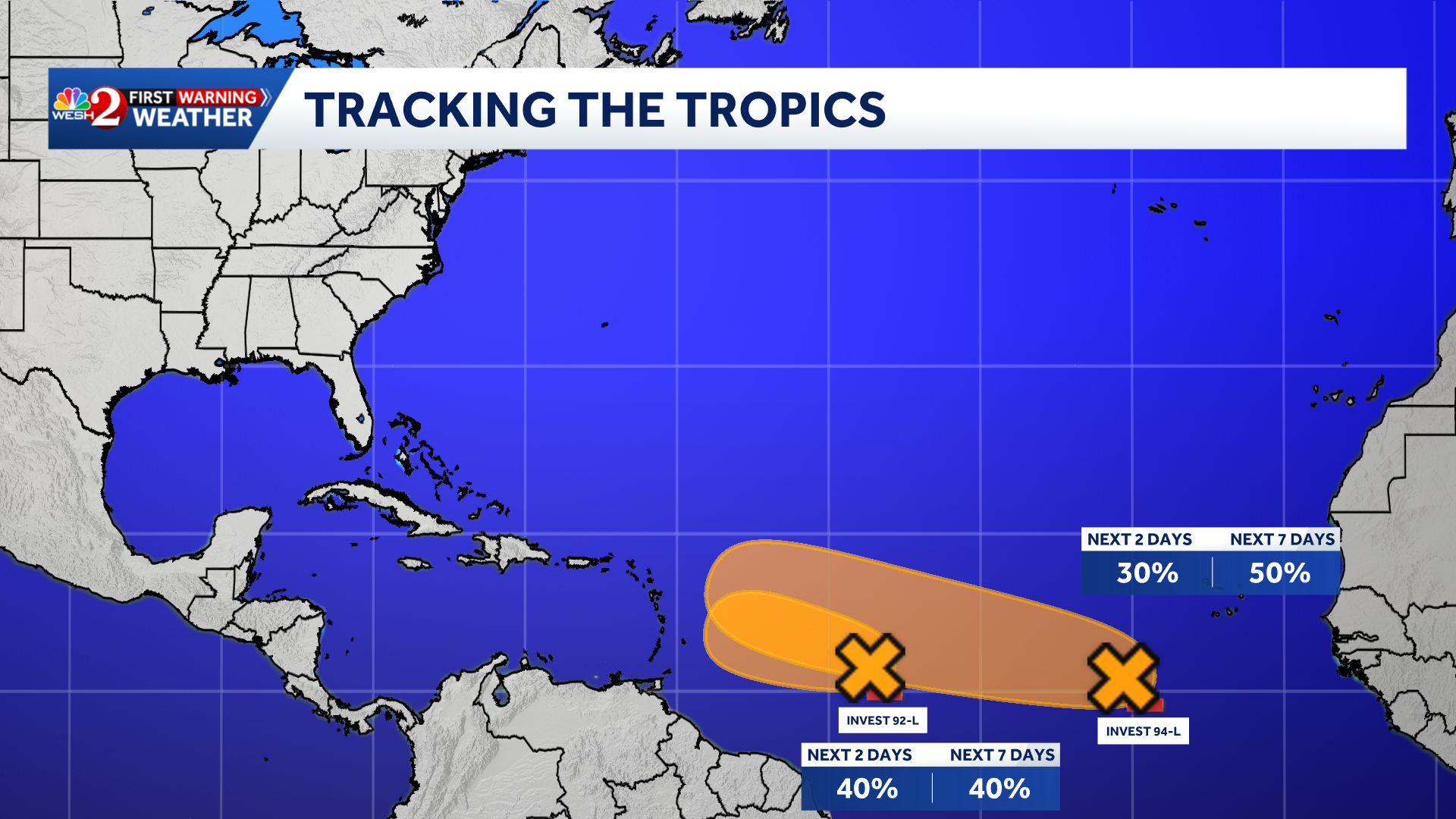 NHC tracks 2 Atlantic tropical waves, 1 with slightly lower chances for development โ WESH 2 Orlando, Winter Park Community news